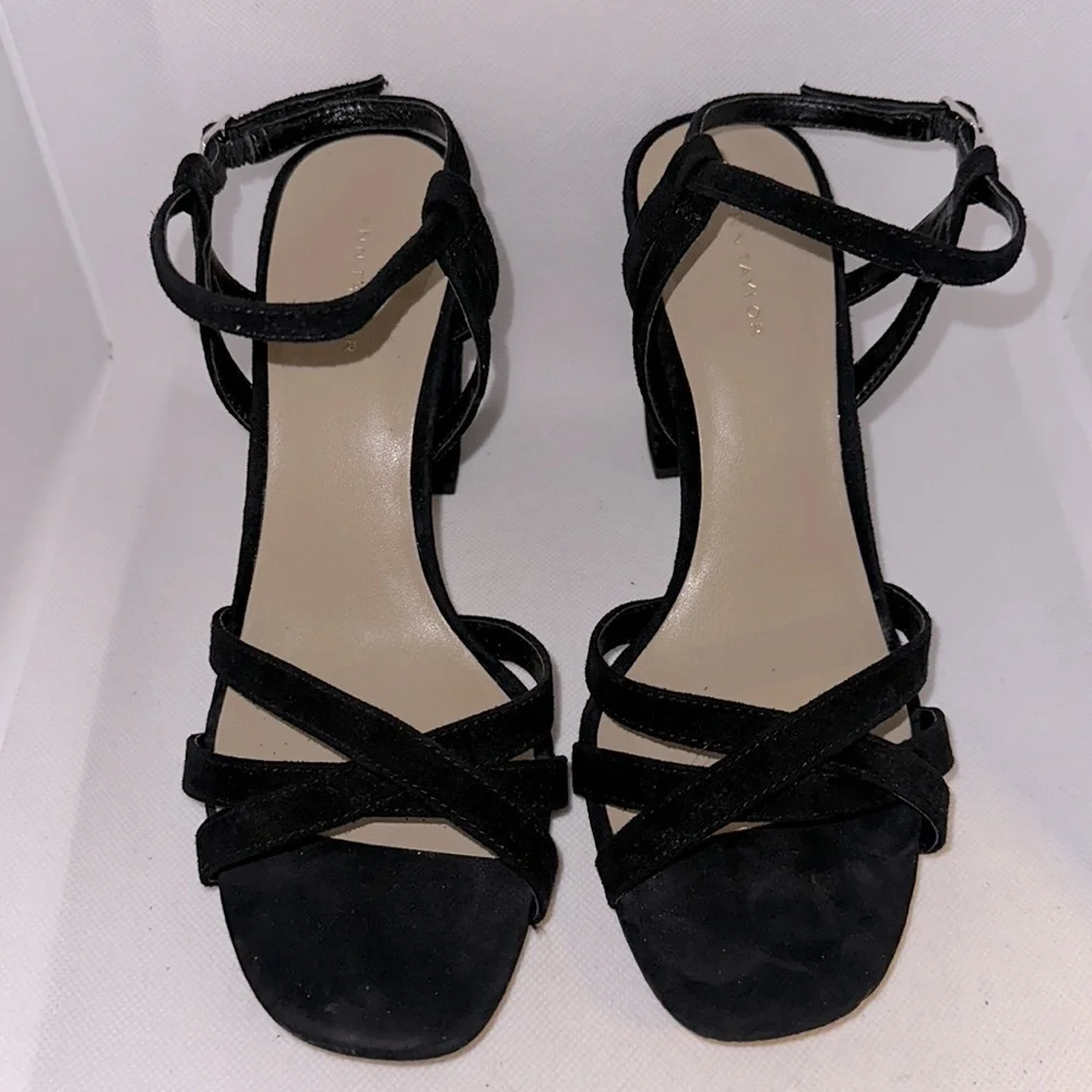 Ann Taylor Black Suede Sandals with Block Heel Size 7M - EUC